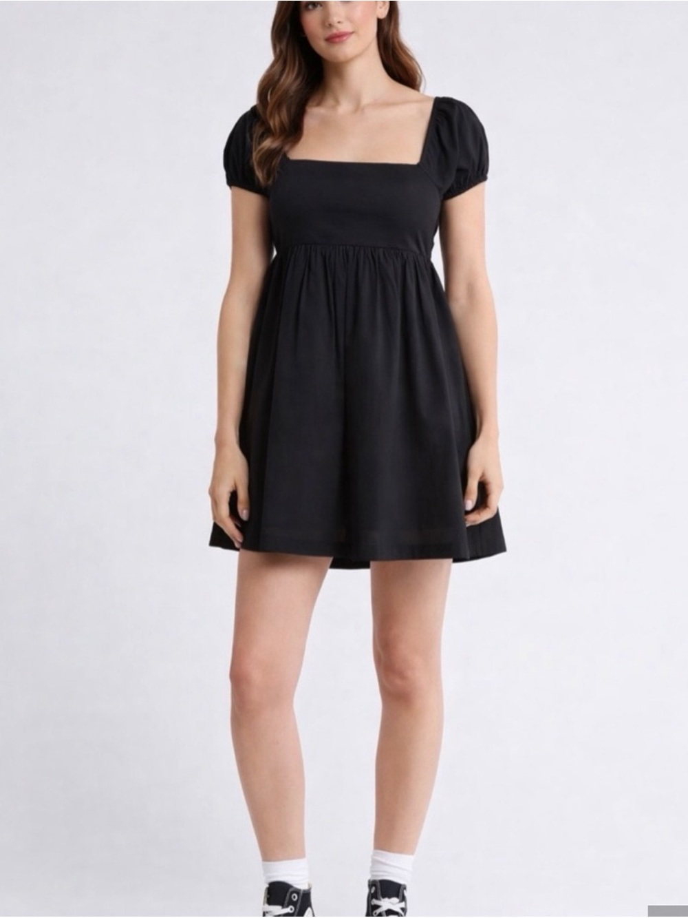 NWT Black Square-Neck Mini Dress with Puff Sleeves